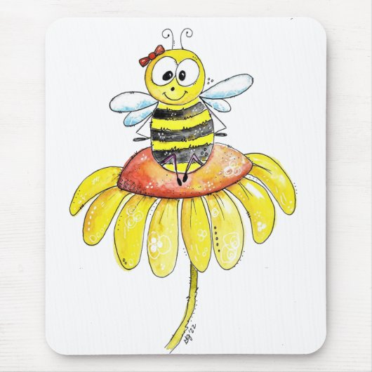 Kute Whimsical Bee op een Bloem Muismat (Voorkant)