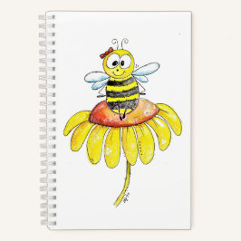 Kute Whimsical Bee op een Bloem Notitieboek