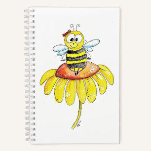 Kute Whimsical Bee op een Bloem Notitieboek