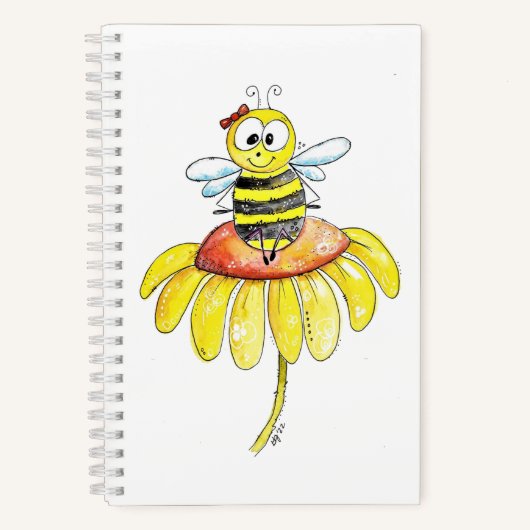 Kute Whimsical Bee op een Bloem Notitieboek (Voorkant)
