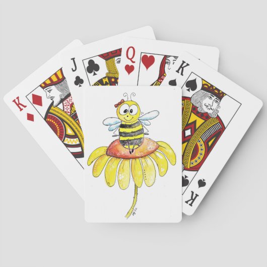 Kute Whimsical Bee op een Bloem Pokerkaarten (Achterkant)