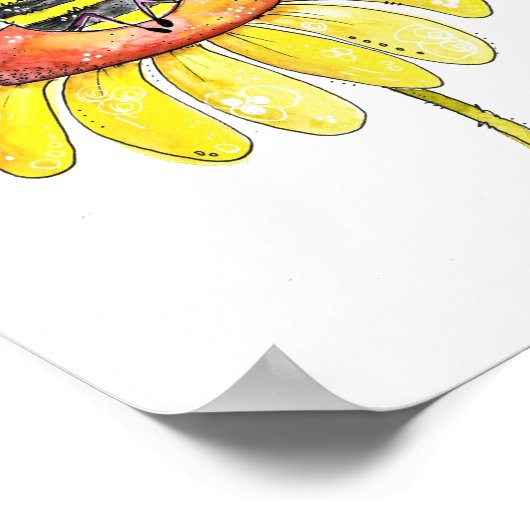 Kute Whimsical Bee op een Bloem Poster (Hoek)