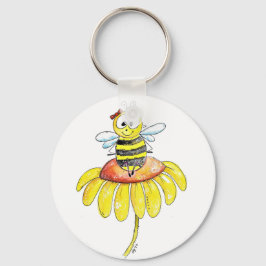 Kute Whimsical Bee op een Bloem Sleutelhanger