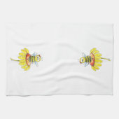 Kute Whimsical Bee op een Bloem Theedoek (Horizontaal)