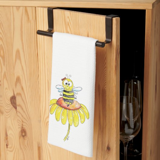 Kute Whimsical Bee op een Bloem Theedoek (Derde Gevouwen)