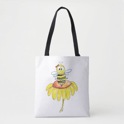 Kute Whimsical Bee op een Bloem Tote Bag (Voorkant)