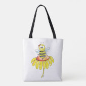 Kute Whimsical Bee op een Bloem Tote Bag (Achterkant)