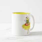 Kute Whimsical Bee op een Bloem Tweekleurige Koffiemok (Voorkant rechts)
