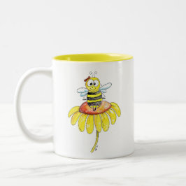 Kute Whimsical Bee op een Bloem Tweekleurige Koffiemok