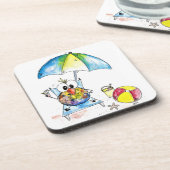 Kute Whimsical Bird op Beach Bier Onderzetter (Linkerzijde)