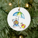 Kute Whimsical Bird op Beach Keramisch Ornament<br><div class="desc">Dit is een origineel gemengd mediaschilderij van een grillige vogel op het strand.</div>