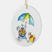 Kute Whimsical Bird op Beach Keramisch Ornament (Rechts)