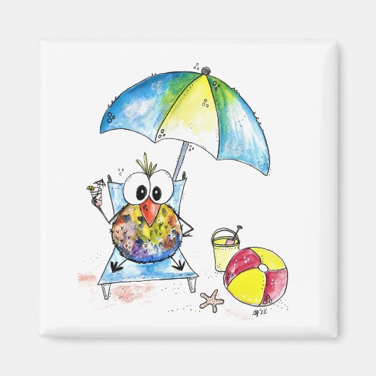 Kute Whimsical Bird op Beach Magneet (Voorkant)