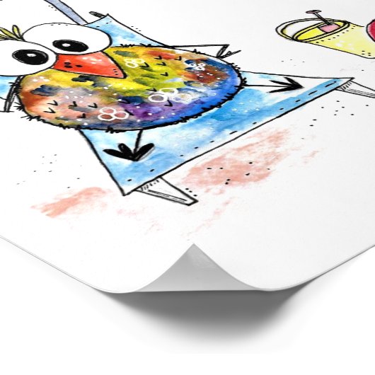 Kute Whimsical Bird op Beach Poster (Hoek)