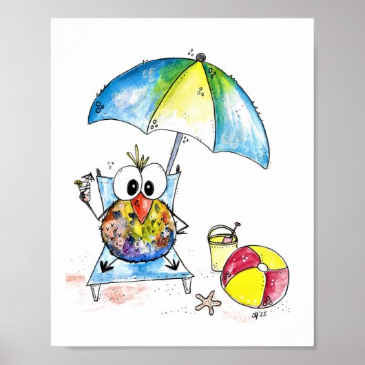 Kute Whimsical Bird op Beach Poster (Voorkant)