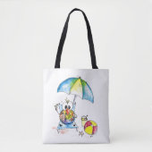 Kute Whimsical Bird op Beach Tote Bag (Voorkant)