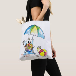 Kute Whimsical Bird op Beach Tote Bag