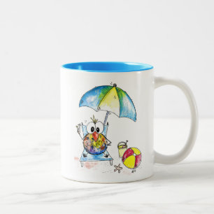 Kute Whimsical Bird op Beach Tweekleurige Koffiemok