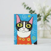 Kute Whimsical Black en White Cat Portrait Briefkaart (Staand voorkant)