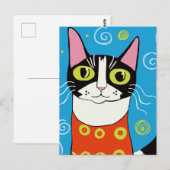 Kute Whimsical Black en White Cat Portrait Briefkaart (Voorkant / Achterkant)
