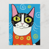 Kute Whimsical Black en White Cat Portrait Briefkaart (Voorkant)