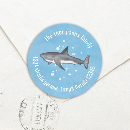 Kute Whimsical Blue Ocean Sharks Return Address Ronde Sticker