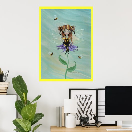 Kute Whimsical Bumble Bee Fairy Fantasy Poster (Thuiskantoor)