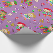 Kute Whimsical Elves en Snoepjes Cadeaupapier (Hoek)