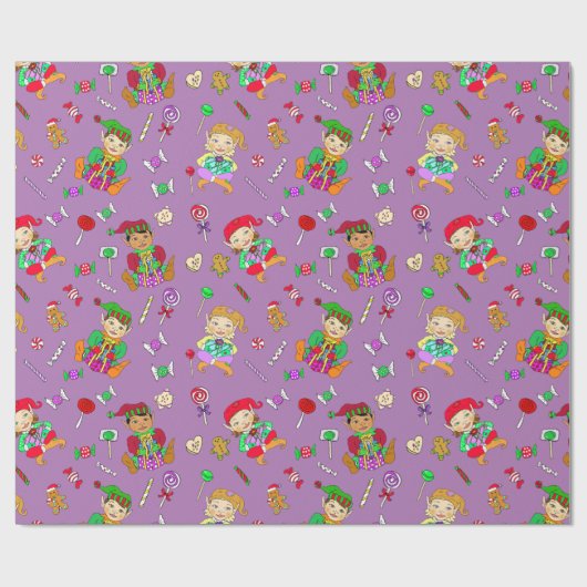 Kute Whimsical Elves en Snoepjes Cadeaupapier (Vlak)