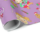 Kute Whimsical Elves en Snoepjes Cadeaupapier (Rol Hoek)