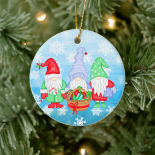 Kute whimsical Festive Kerstgnomen Keramisch Ornament