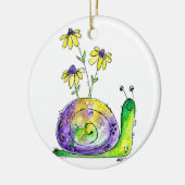 Kute Whimsical Happy Snail met gele bloemen Keramisch Ornament (Links)