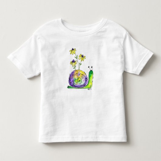 Kute Whimsical Happy Snail met gele bloemen Kinder Shirts (Voorkant)