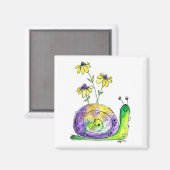 Kute Whimsical Happy Snail met gele bloemen Magneet (Voorkant / Achterkant)