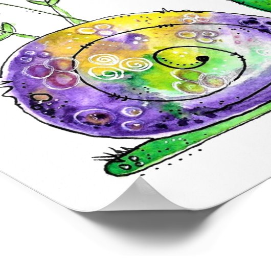 Kute Whimsical Happy Snail met gele bloemen Poster (Hoek)