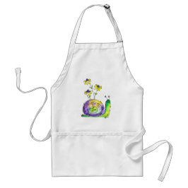 Kute Whimsical Happy Snail met gele bloemen Standaard Schort