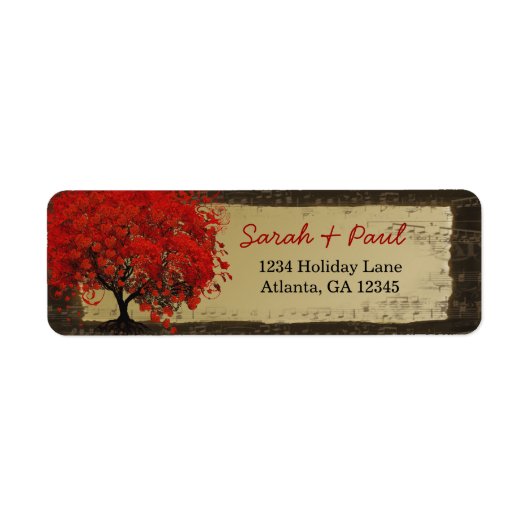 Kute Whimsical Heart Leafed Red Tree Etiket (Voorkant)