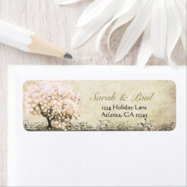 Kute Whimsical Heart Leafed Tree Light Roze Stippe Etiket