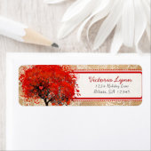 Kute Whimsical Heart Leafed Tree Red Pink Stippen Etiket (Insitu)