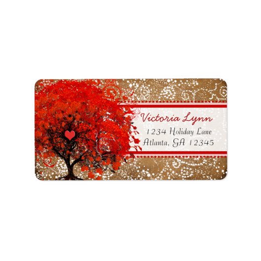 Kute Whimsical Heart Leafed Tree Red Pink Stippen Etiket (Voorkant)