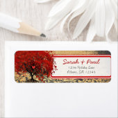 Kute Whimsical Heart Leafed Tree Red Pink Stippen Etiket (Insitu)