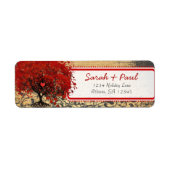 Kute Whimsical Heart Leafed Tree Red Pink Stippen Etiket (Voorkant)