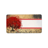 Kute Whimsical Heart Leafed Tree Red Pink Stippen Etiket (Voorkant)