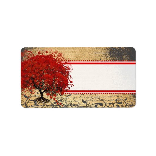 Kute Whimsical Heart Leafed Tree Red Pink Stippen Etiket (Voorkant)