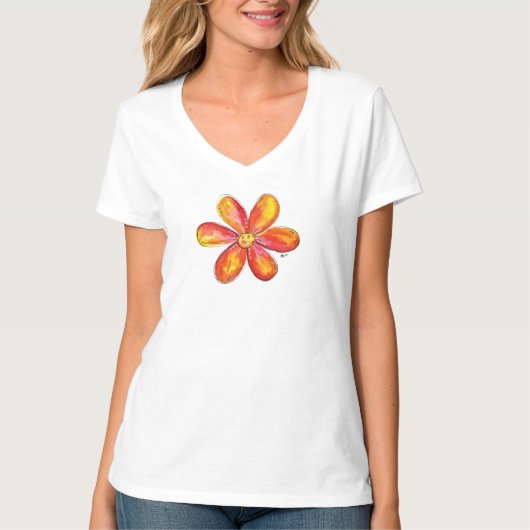Kute Whimsical Oranje Flower Doodle T-shirt (Voorkant)