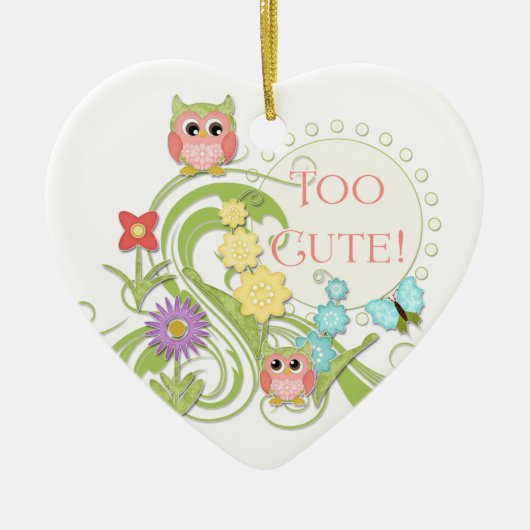 Kute Whimsical Owl n Butterfly Scroll Floral Art Keramisch Ornament (Voorkant)