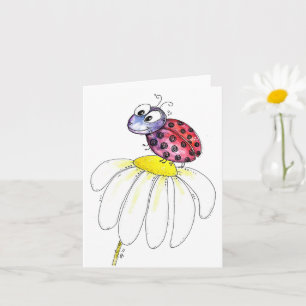 Kute Whimsical Red Ladybug op een witte trap Kaart