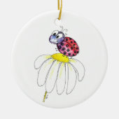 Kute Whimsical Red Ladybug op een witte trap Keramisch Ornament (Voorkant)