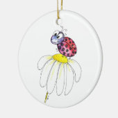 Kute Whimsical Red Ladybug op een witte trap Keramisch Ornament (Links)