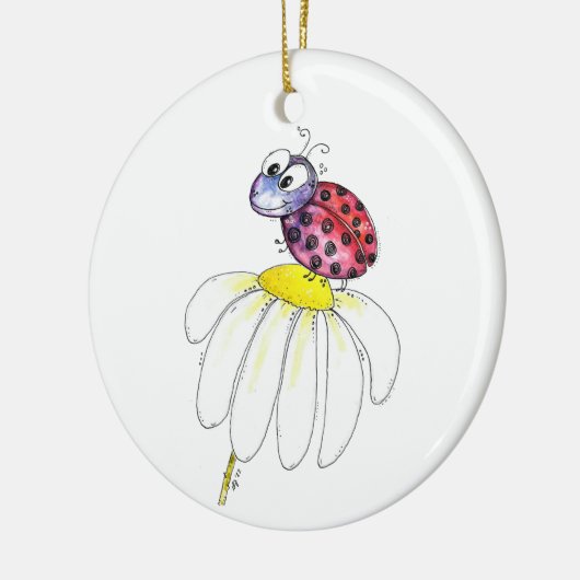 Kute Whimsical Red Ladybug op een witte trap Keramisch Ornament (Links)